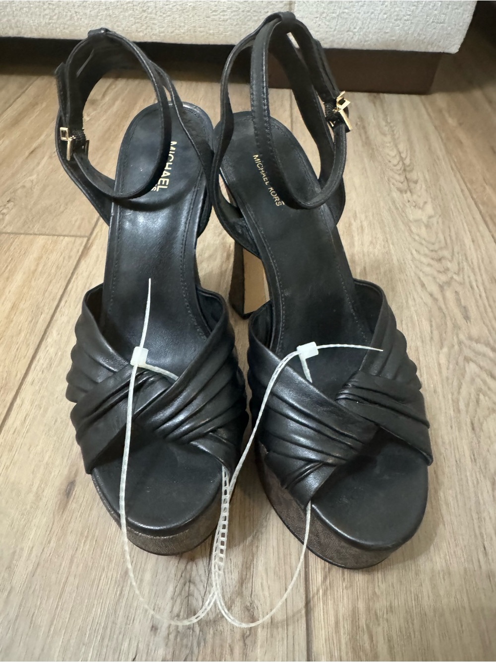 Michael Kors Black Leather Knotted Platform Slingback Heels